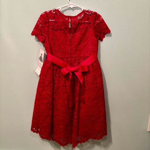 Rare Editions Red Sparkly Lace Dress - Picture 3 of 4